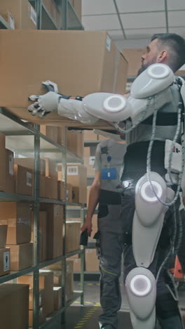 warehouse workers with robot assistant