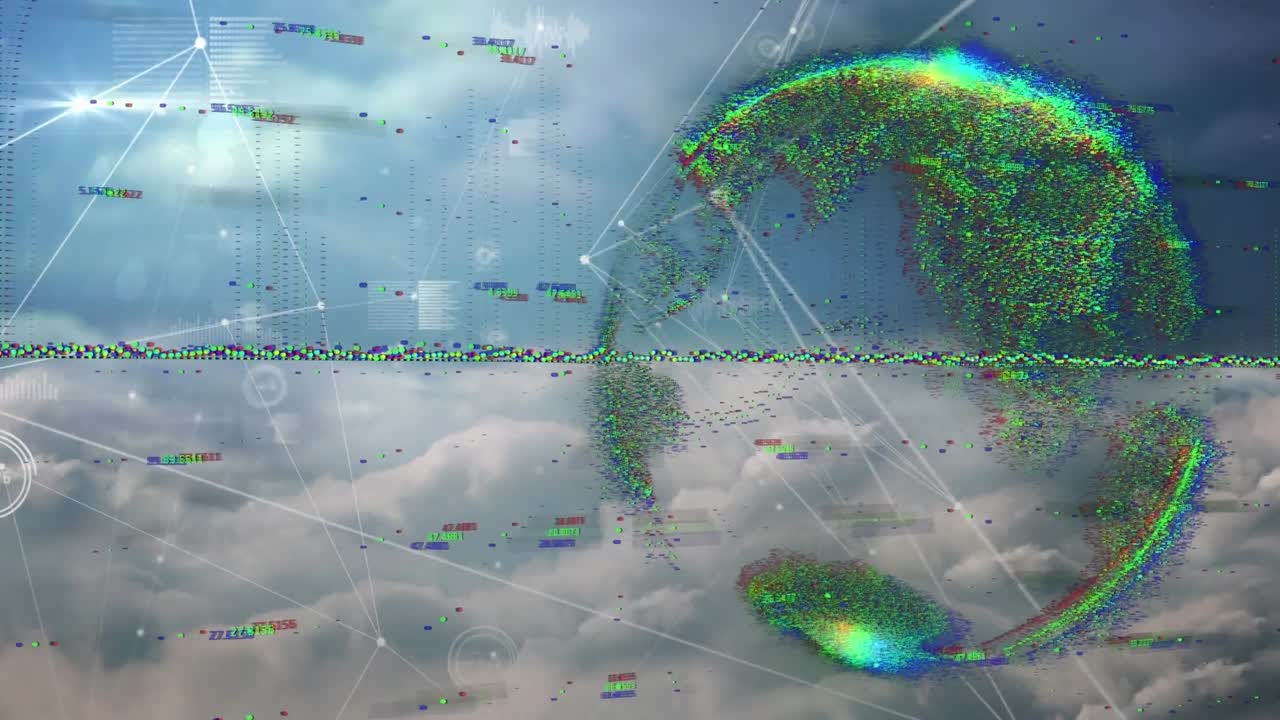 Animation of data processing, globe and network of connections