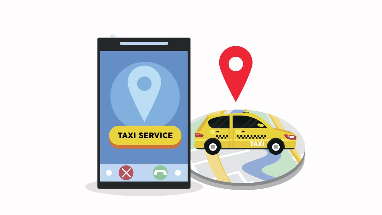 con aplicación de servicio de taxi para teléfonos inteligentes y mapa gps