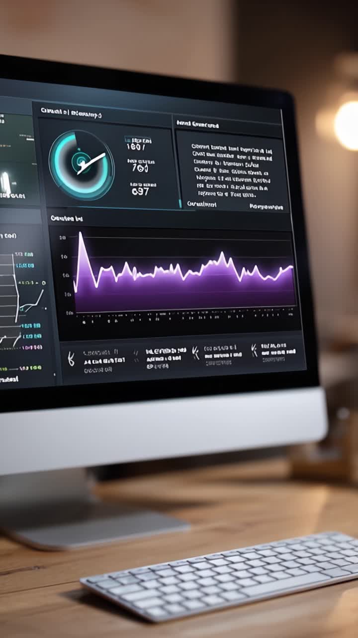 Data Analytics Dashboard Displaying Insights with Graphs and Metrics on Modern Computer Screen in an Aesthetic Office Environment