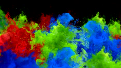 color burst - multiple colorful smoke explosions fluid powder liquid gas particles slow motion alpha matte