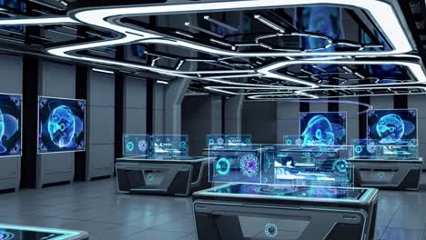 futuristic control room with interactive displays