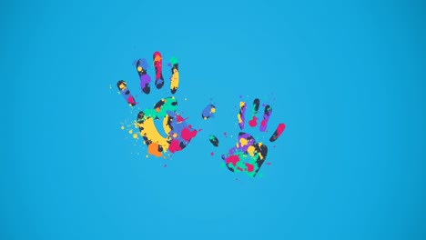 animación de manos de colores que se mueven sobre un fondo azul