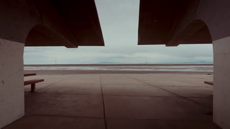empty rest stop overlooking salt flats