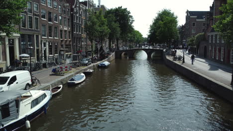 amsterdam canal scene with boats and buildings
