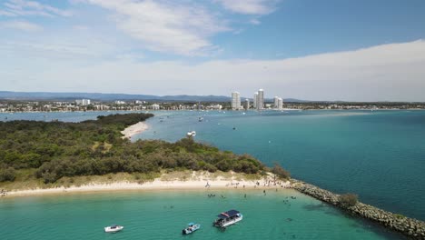 unique drone view of the popular gold coast holiday spot wavebreak island australia