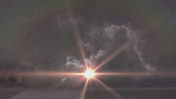 Animazione di scie luminose su cielo con stelle e nuvole