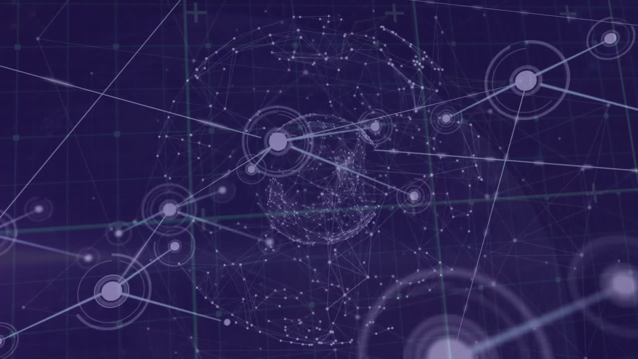 Animation of network of connections with icons over globe