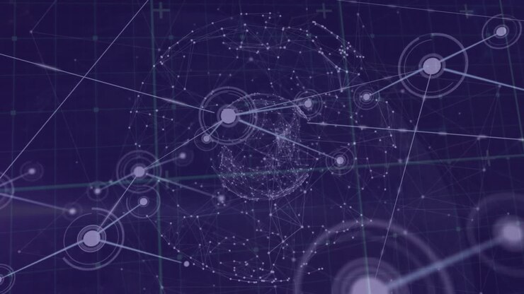 Animation of network of connections with icons over globe