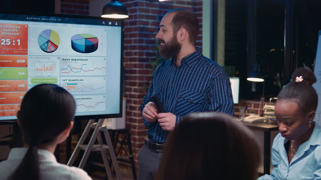 Business analytics team meeting, corporate presentation, marketing strategy planning