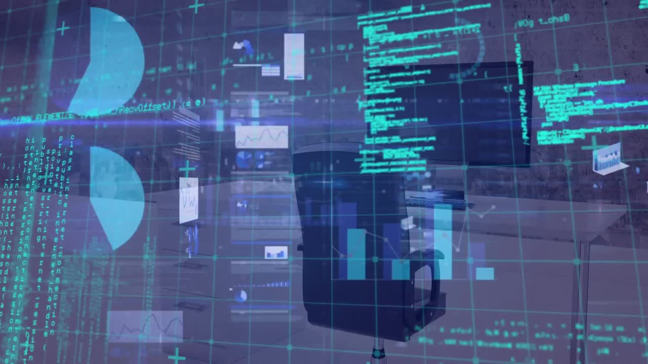 Statistical data processing over grid network against empty office in background