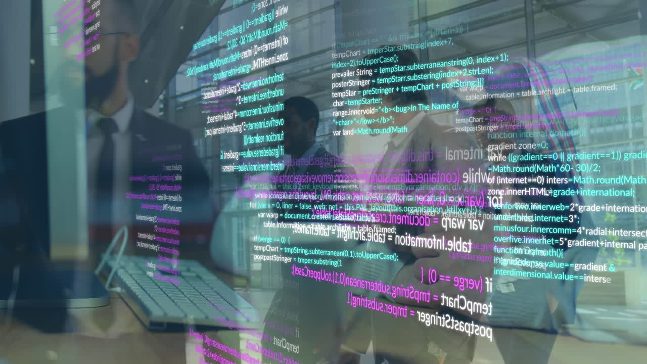 사무실에서 다양한 비즈니스 사람들에 대한 데이터 처리의 애니메이션