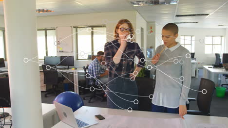 animation of network of connections over diverse two business people