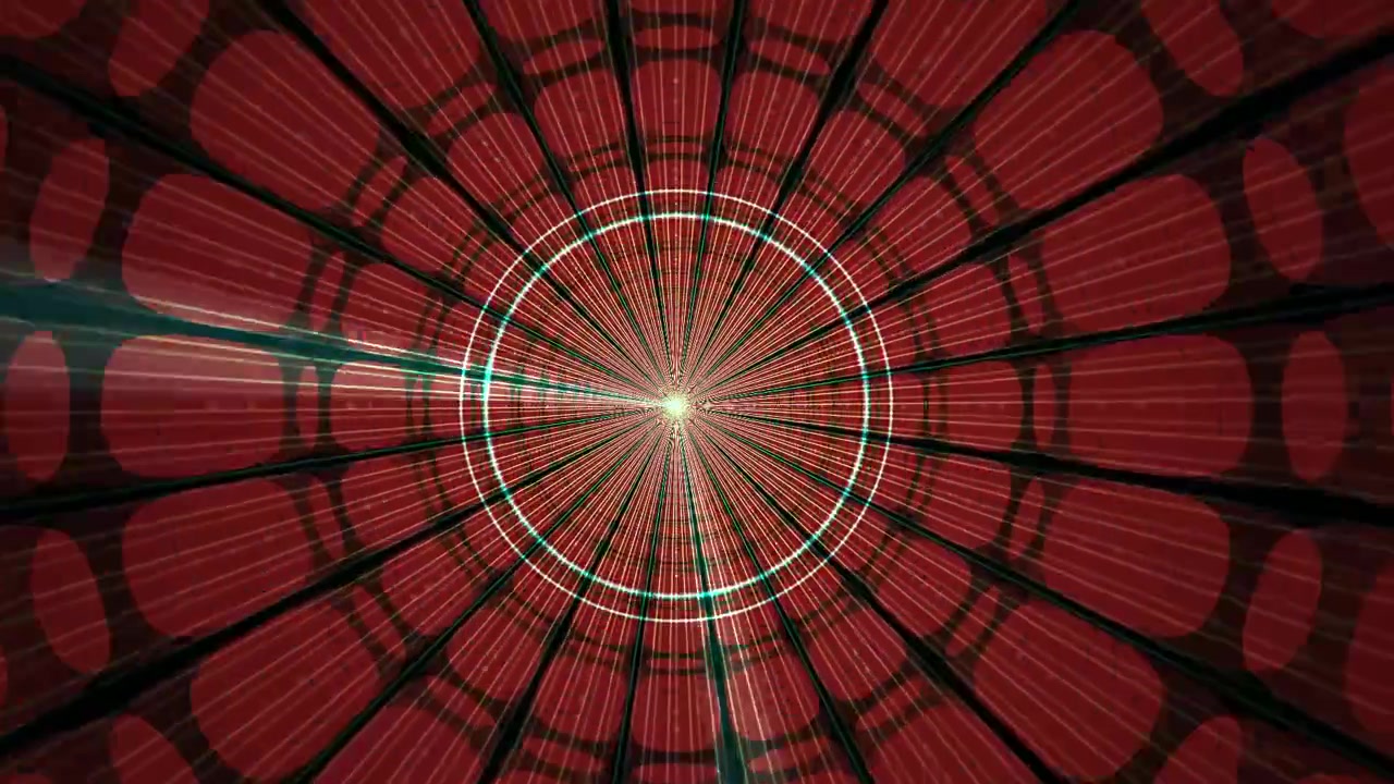Dynamic Abstract Red Grid Tunnel with Rotating Light Rays