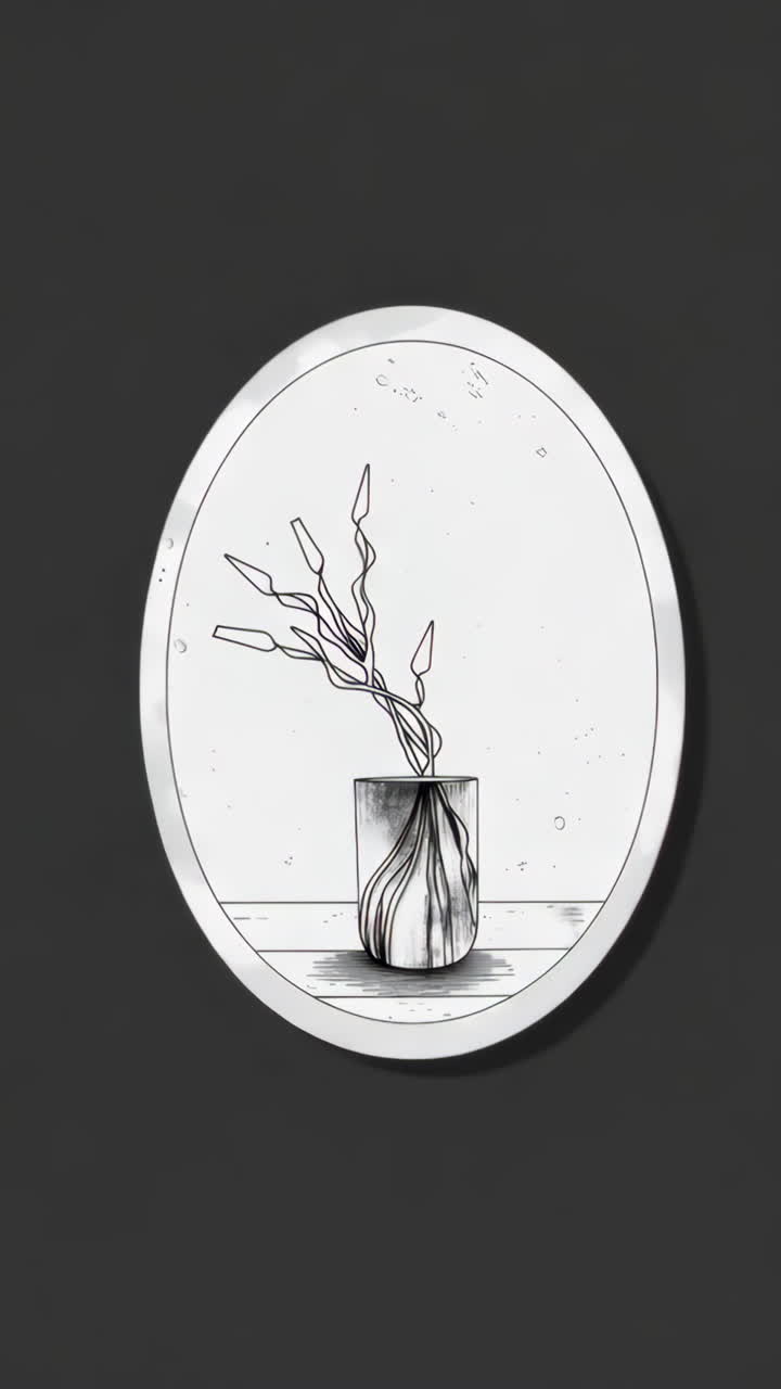 Minimalist Black and White Plant in Vase Drawing