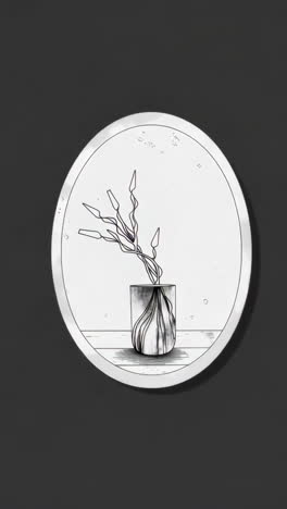 minimalist black and white plant in vase drawing