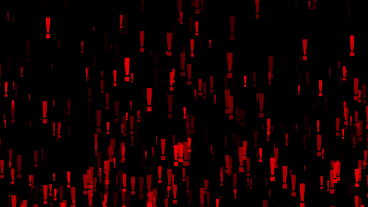 Red Exclamation Marks Floating Upwards on Black Background