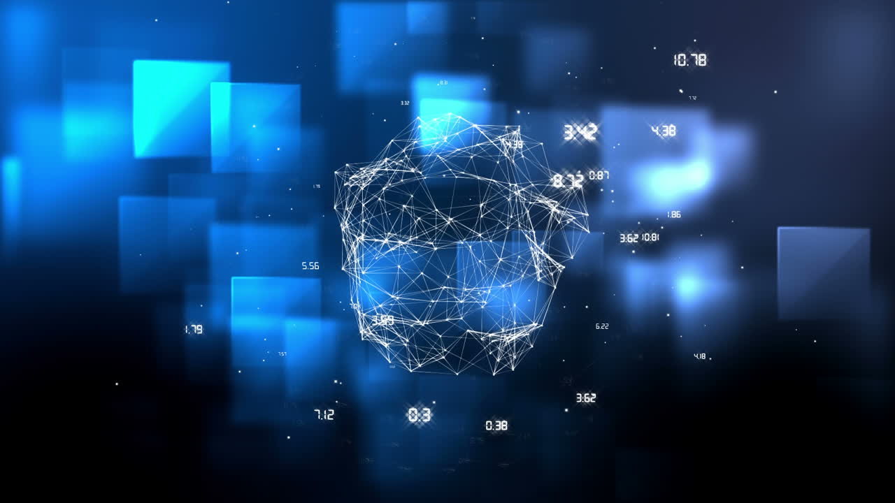Mavi bir arka plan üzerinde verilerle dijital küre.