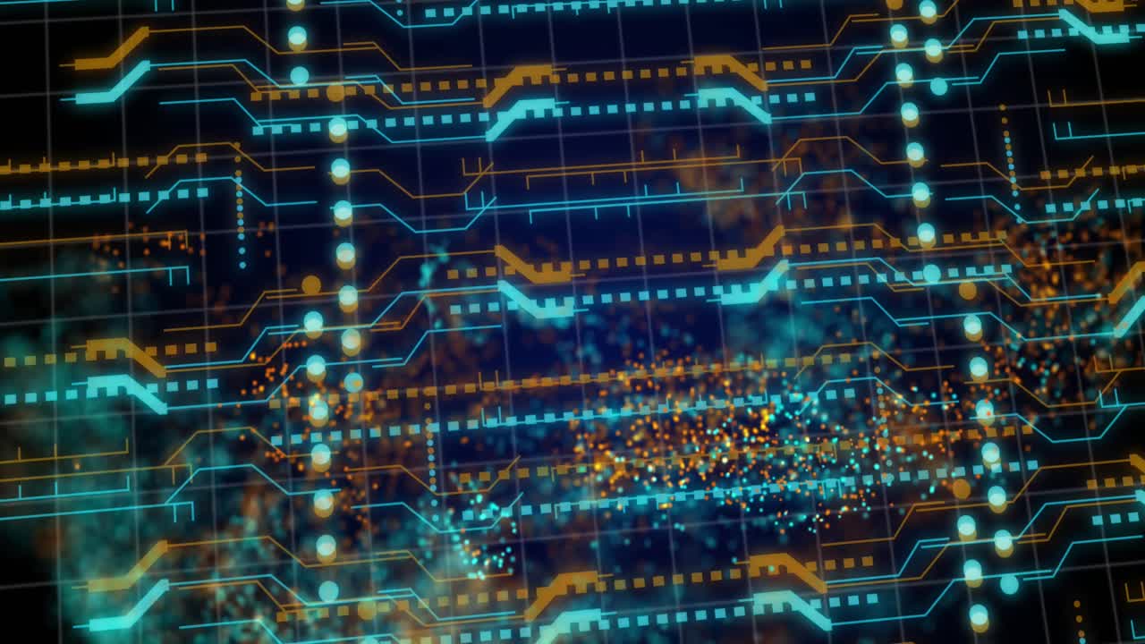 Animation of mesh, data processing over computer circuit board