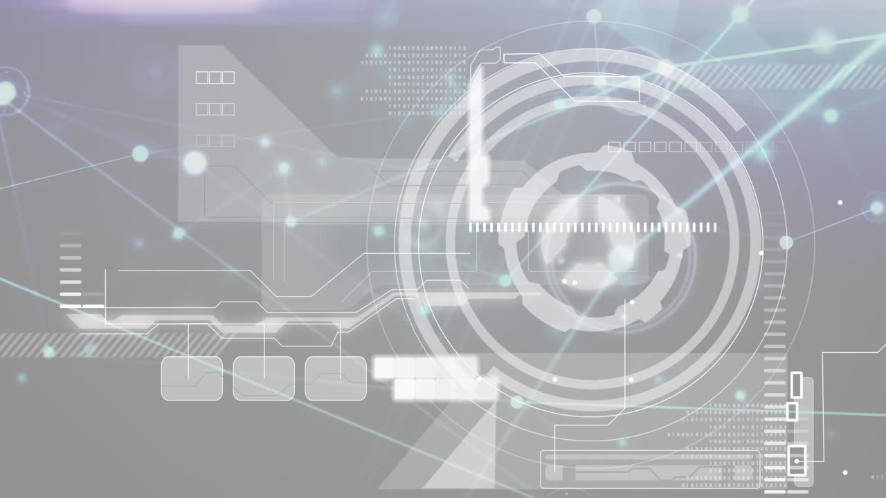 회색 배경에 스 스캔과 함께 연결 네트워크 및 데이터 처리의 애니메이션