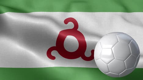 flag of ingushetia and soccer ball - ingushetia flag high detail - national flag ingushetia wave pattern loopable elements - fabric texture and endless loop - soccer ball and flag