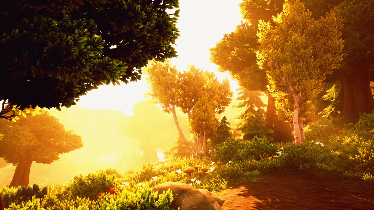 안개가 많은 아침에 만화의 해가 뜨는 것