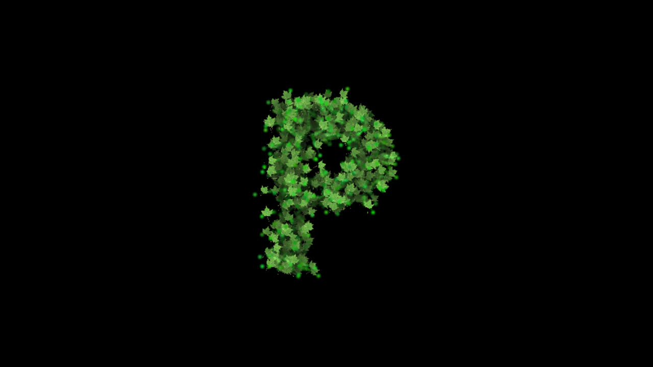 Green leaves forming letter P on transparent background