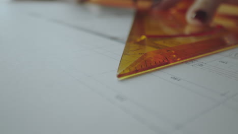 architectural drawing with triangle ruler