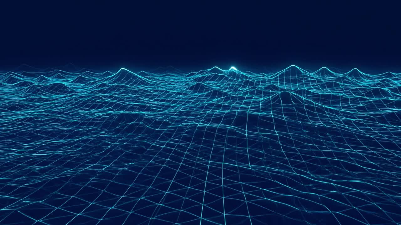 Dynamic Blue Digital Grid Waves Abstract Background