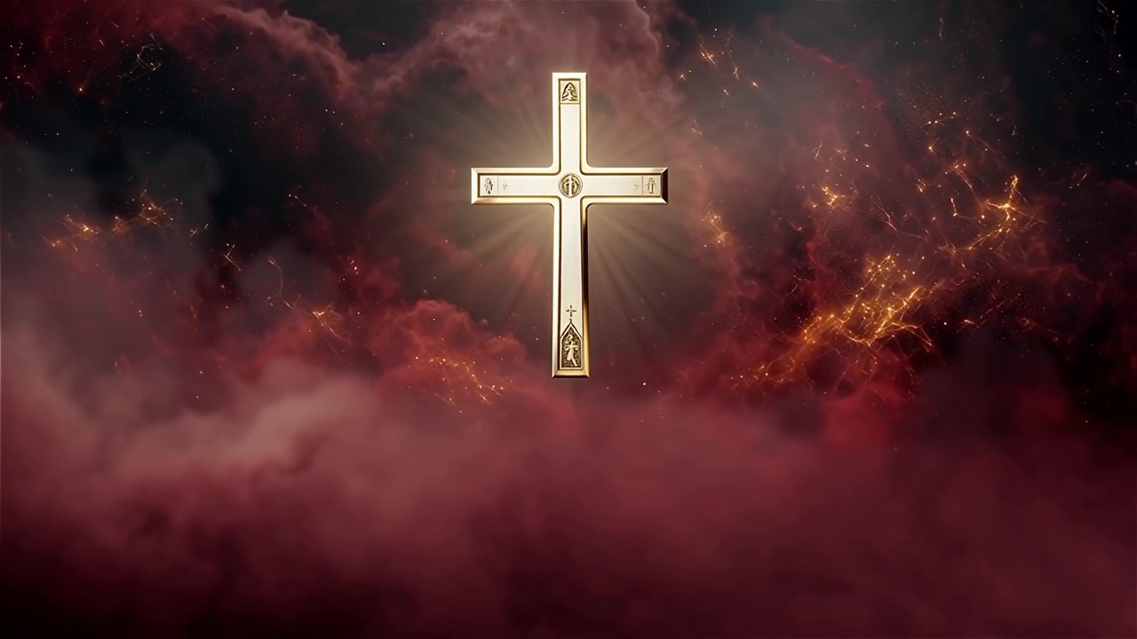 Croce Cristiana Luce Celestiale Sfondo per il Culto.
