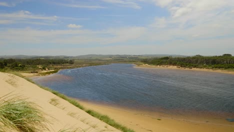 a still shot of the powlet river among the sand dunes