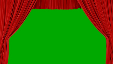 classic red theatrical abstract curtains opening, rising, closing with green screen. 3d animation theater stage curtains with alpha channel.