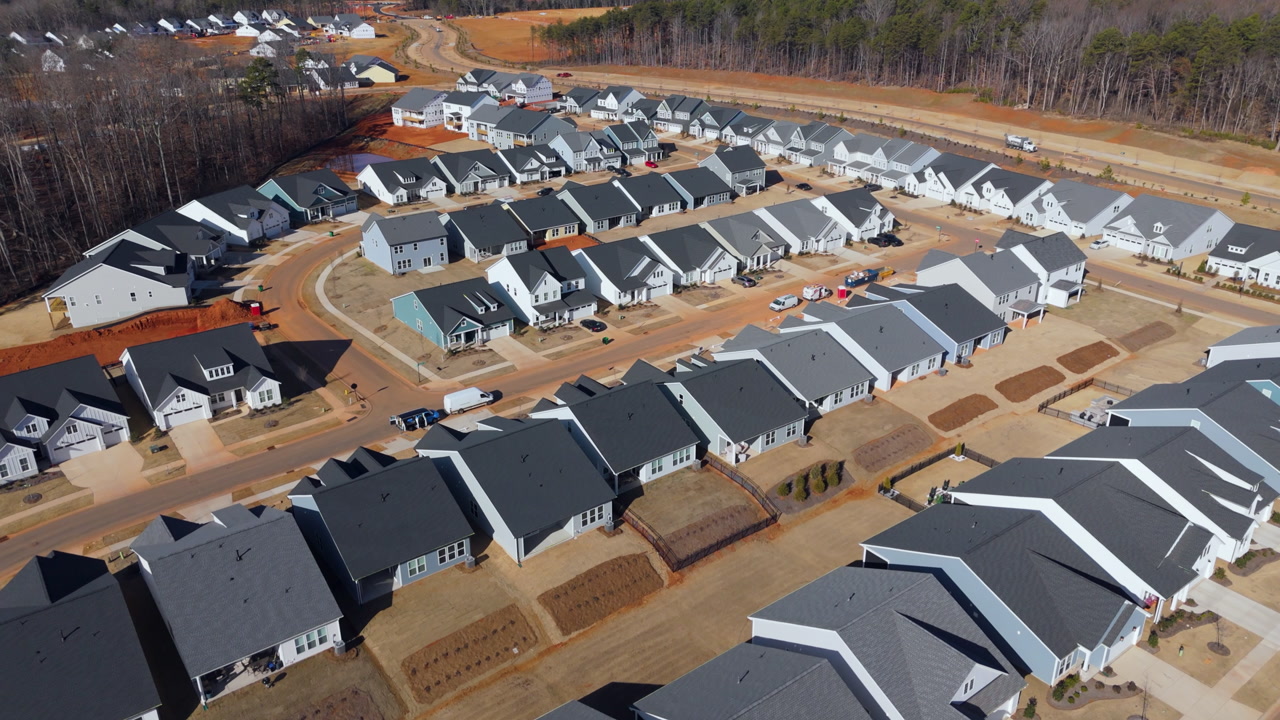 Aerial View Of Housing Development In Suburban Area In USA - Drone Shot