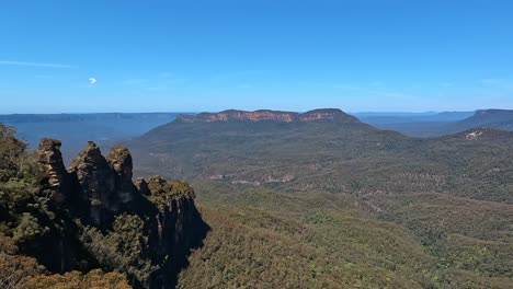 the three sisters rock formation at echo point, blue mountains australia - pan right clip