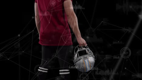 animación de la red de conexiones sobre el jugador de fútbol americano caucásico