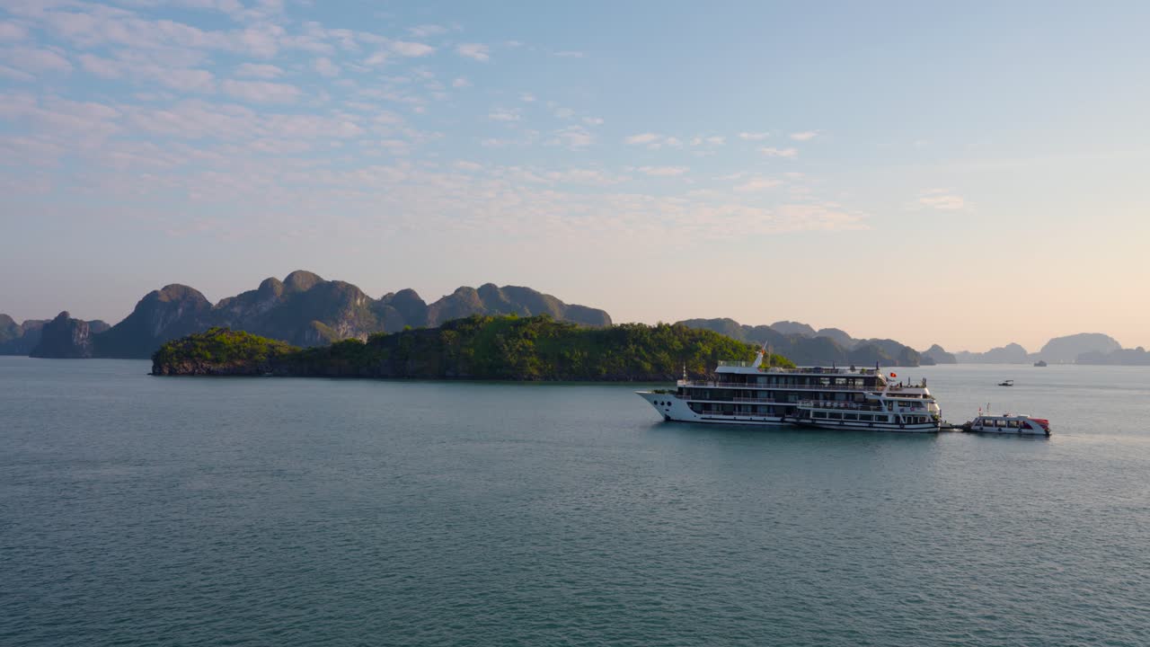Cruise ship at Halong Bay during sunrise, Vietnam