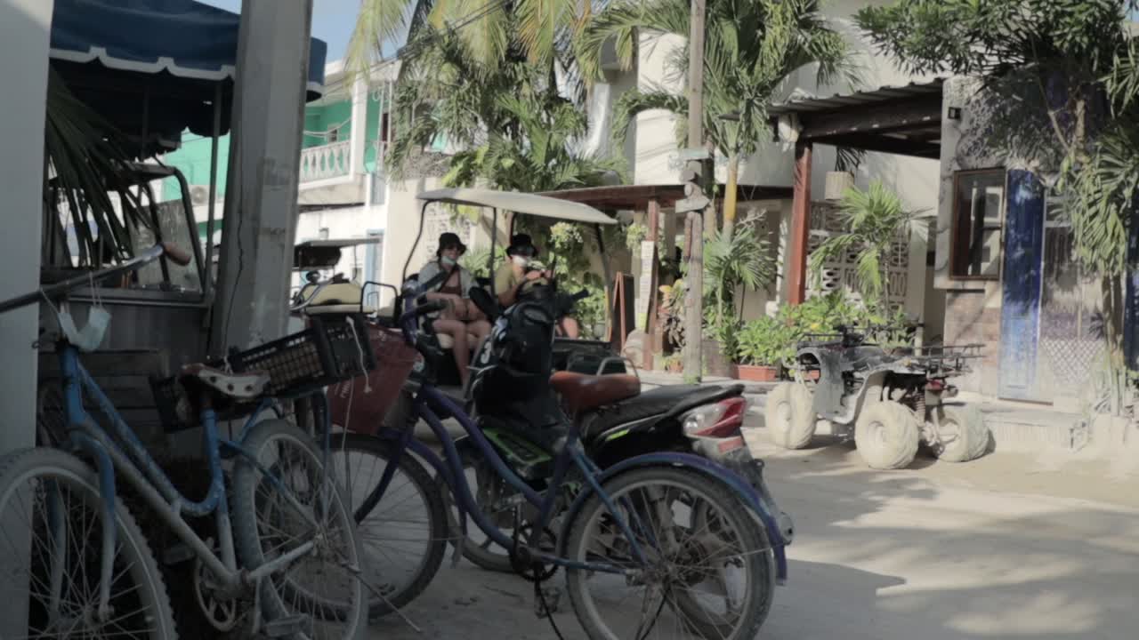 Golf Cars Driven in a Beach Town in Mexico