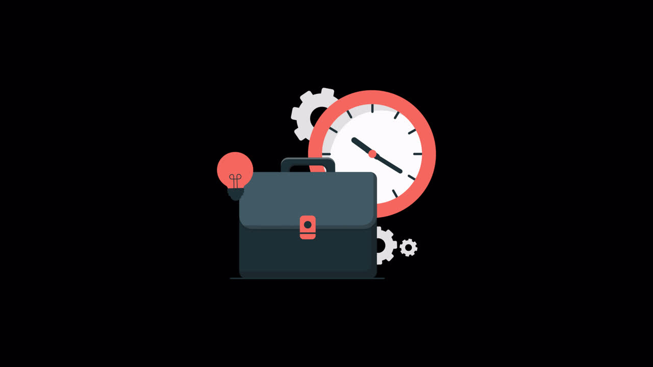 Animated Briefcase, Clock, Lightbulb, and Gears for Business Concepts