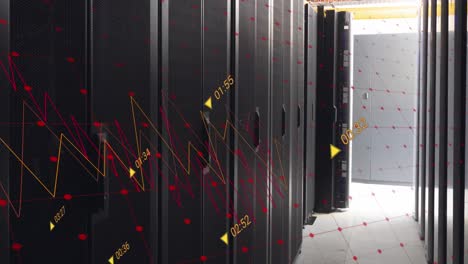 animación del procesamiento de datos contra la sala de servidores de computadoras