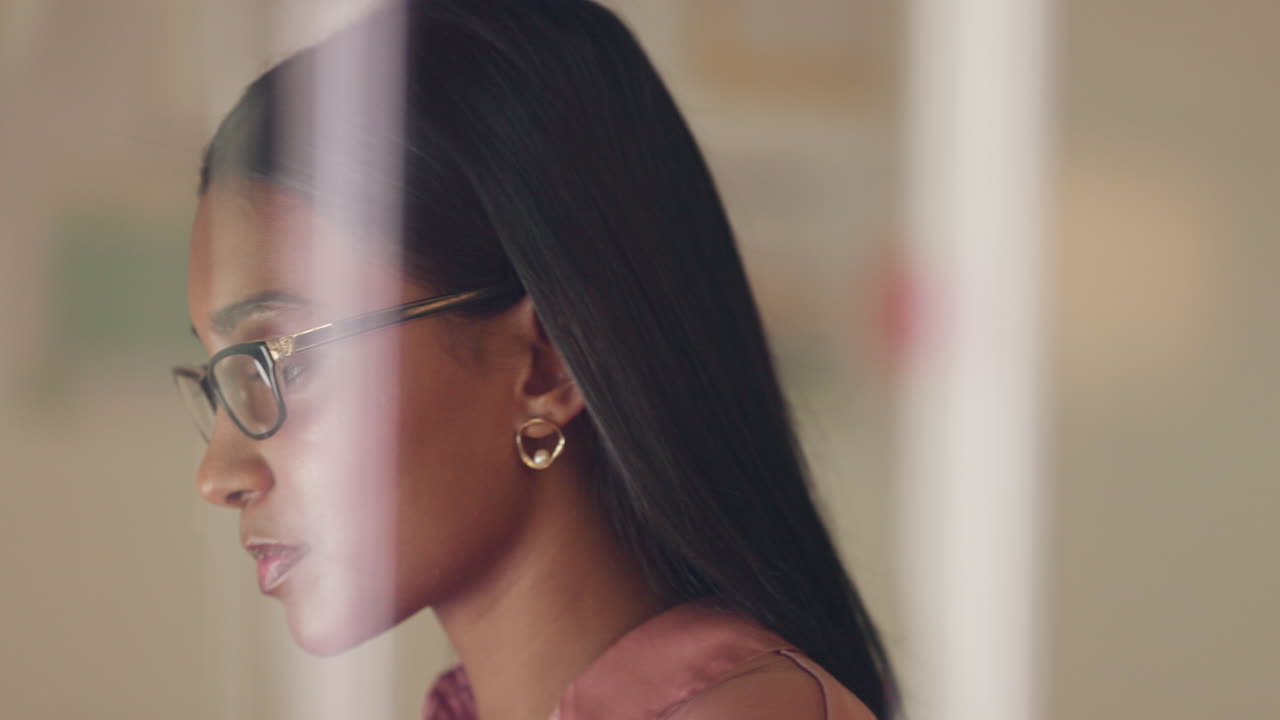 Business woman, office and working with glasses