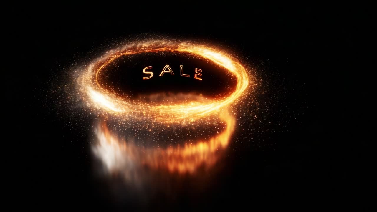 An Eye-Catching Animated Visual Featuring a Glowing Golden Ring with the Word 'SALE' Set in the Center, Showcasing Exciting Promotional Discounts and Offers