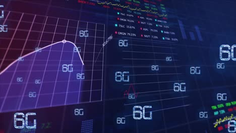 Animación-De-Múltiples-Textos-6g-Sobre-Procesamiento-De-Datos-Estadísticos-Y-Bursátiles-Sobre-Fondo-Azul