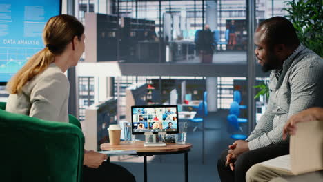 vertical video corporate video call featuring teamwork among diverse business associates
