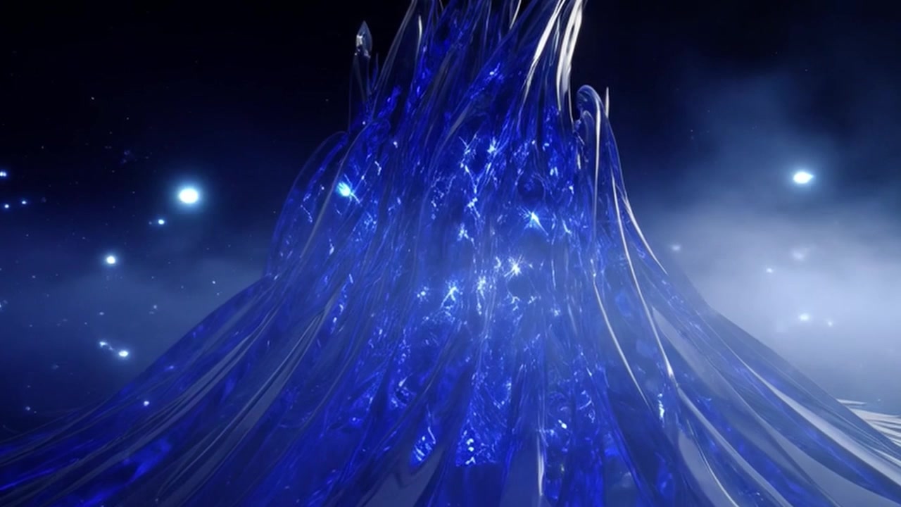 Formazione cristallina blu astratta e luminosa nello spazio oscuro