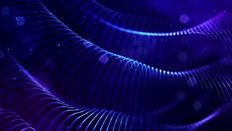glow blue particles form lines, surfaces, complex string structures in smooth motion like in microworld or space. 4k looped sci-fi particle background with bokeh and light effects.
