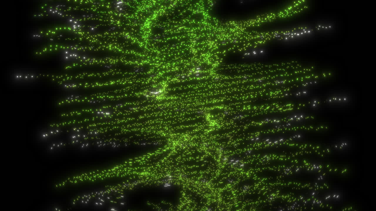 3d-камера, вращающаяся вокруг абстрактного дерева жизни с светящимися зелеными квантовыми частицами - 4k анимация движения дизайна фона