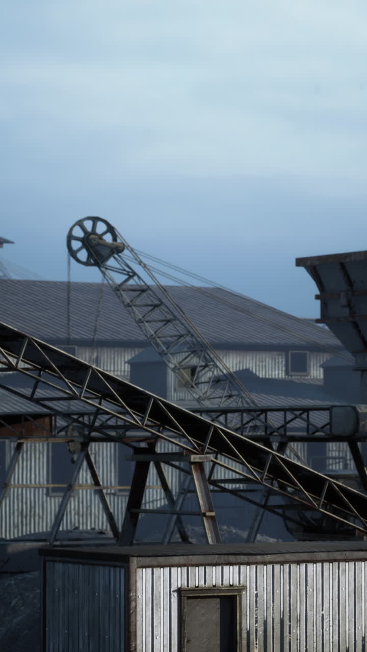 Vecchio sito industriale con macchinari e nastri trasportatori