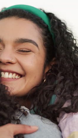 Excited,-face-or-lesbian-couple-hug-on-outdoor