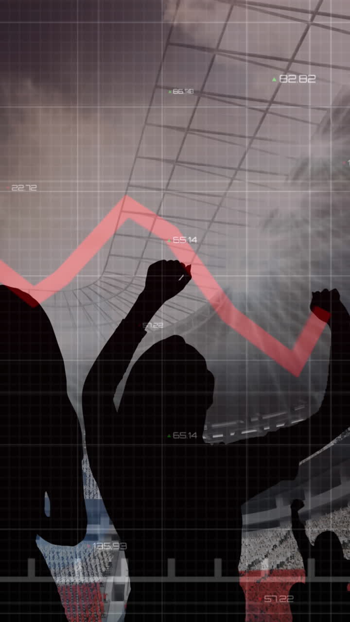 animación de gráficos y procesamiento de datos sobre los aficionados que aplauden en el estadio deportivo
