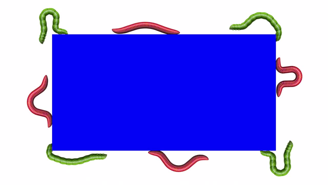 Caterpillars and Worms on blue rectangle, looping 3D animation